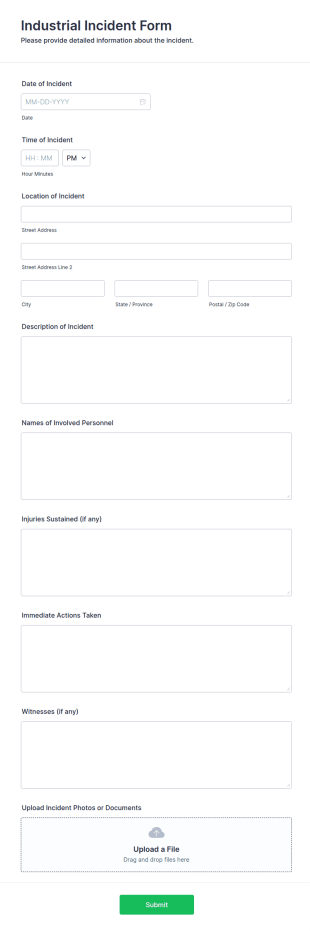 Industrial Incident Form Template