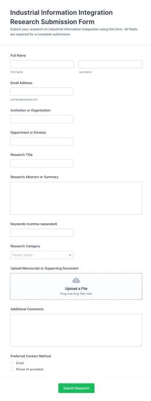 Industrial Information Integration Research Submission Form Template