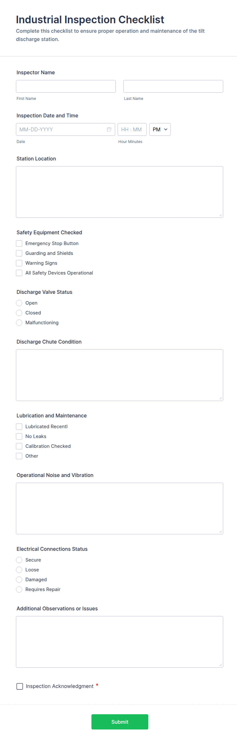 Industrial Inspection Checklist Form Template | Jotform