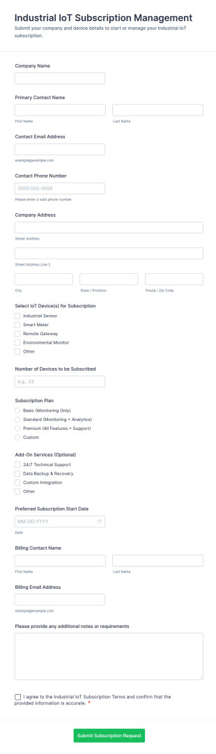 Industrial IoT Subscription Management Form Template