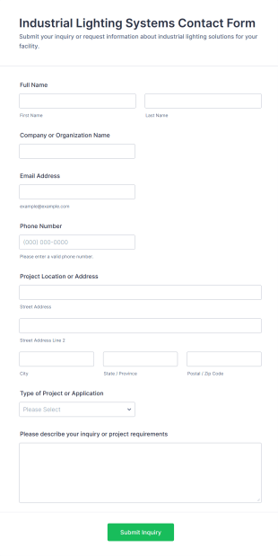 Industrial Lighting Systems Contact Form Template