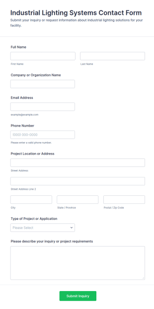Industrial Lighting Systems Contact Form Template