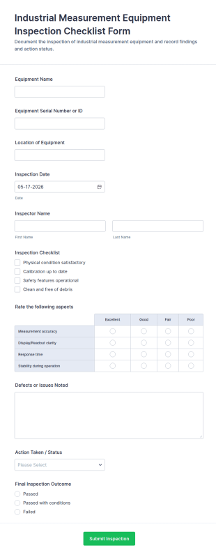 Industrial Measurement Equipment Inspection Checklist Form Template