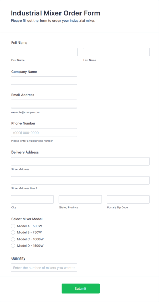 Industrial Mixer Order Form Template