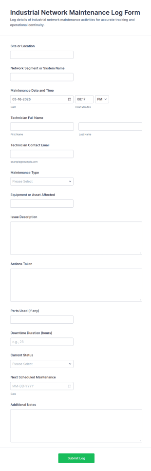 Industrial Network Maintenance Log Form Template