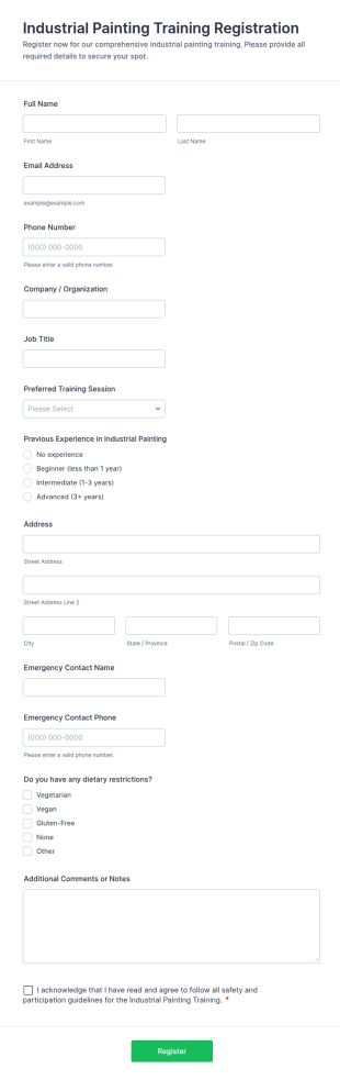 Industrial Painting Training Registration Form Template