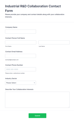 Industrial R&D Collaboration Contact Form Template