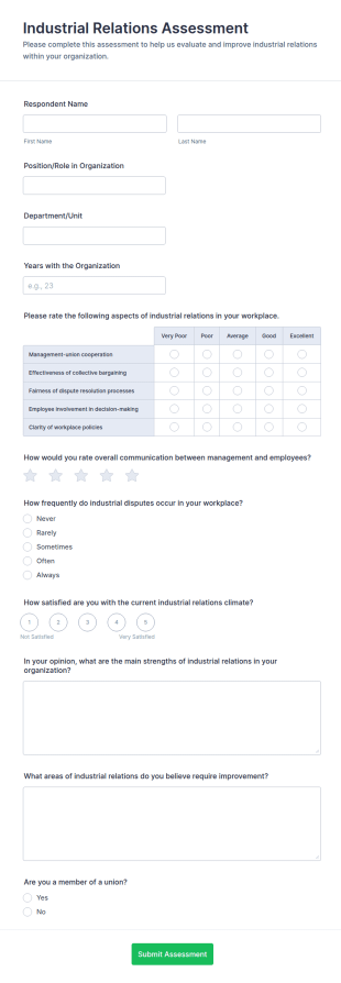 Industrial Relations Assessment Form Template