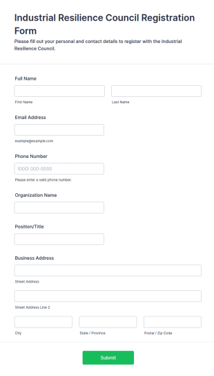 Industrial Resilience Council Registration Form Template