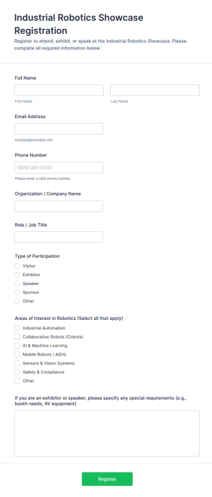 Industrial Robotics Showcase Registration Form Template