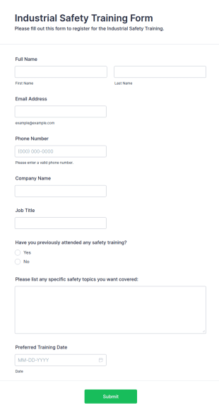 Industrial Safety Training Form Template