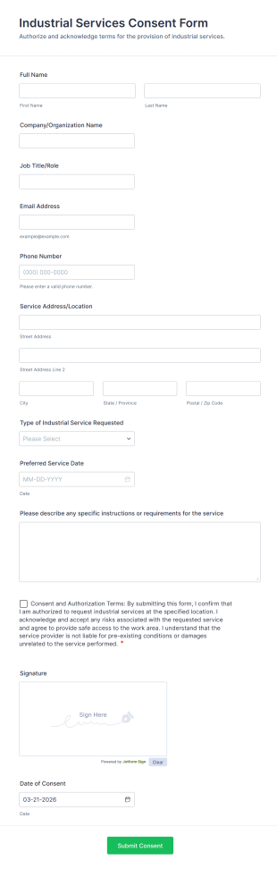Industrial Services Consent Form Template