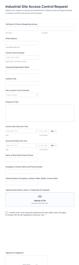 Industrial Site Access Control Request Form Template