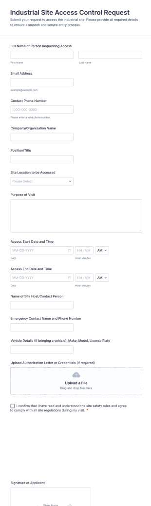 Industrial Site Access Control Request Form Template