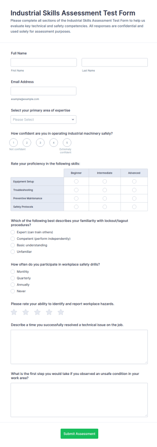 Industrial Skills Assessment Test Form Template