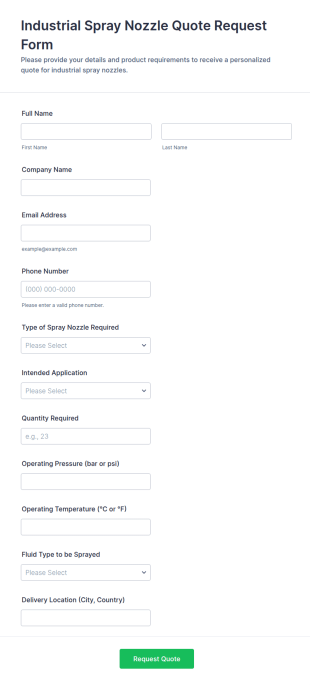 Industrial Spray Nozzle Quote Request Form Template