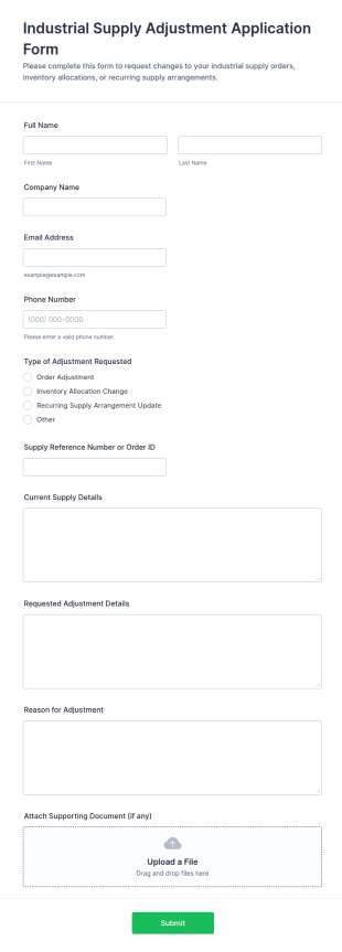 Industrial Supply Adjustment Application Form Template