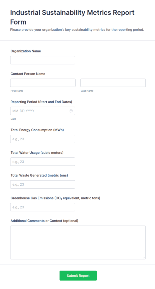 Industrial Sustainability Metrics Report Form Template