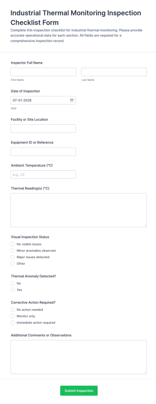 Industrial Thermal Monitoring Inspection Checklist Form Template
