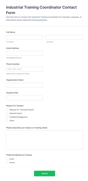 Industrial Training Coordinator Contact Form Template