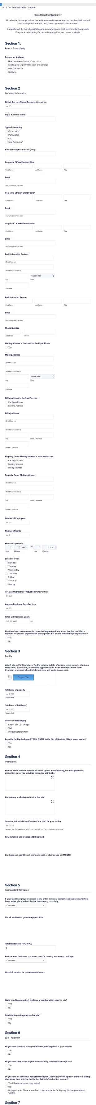 Industrial Wastewater User Survey Form Template