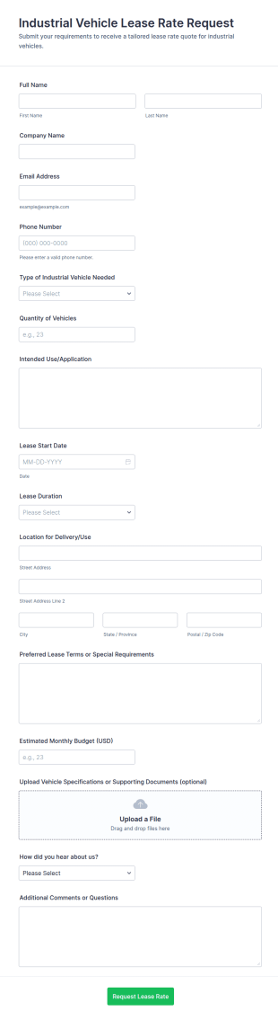 Industrial Vehicle Lease Rate Request Form Template