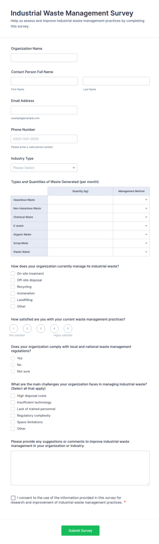 Industrial Waste Management Survey Form Template
