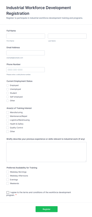 Industrial Workforce Development Registration Form Template