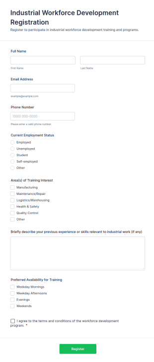 Industrial Workforce Development Registration Form Template