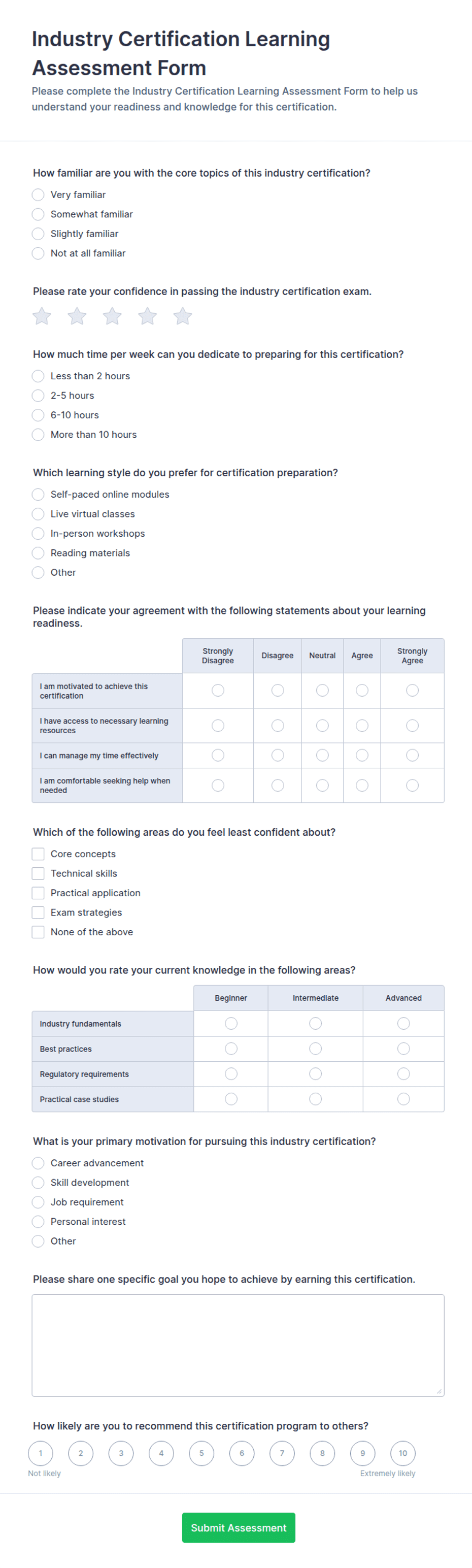 Rmv Forms.pdf Industry Certification Learning Assessment Form Template | Jotform