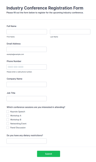 Industry Conference Registration Form Template