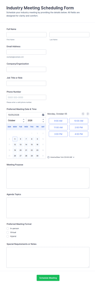 Industry Meeting Scheduling Form Template