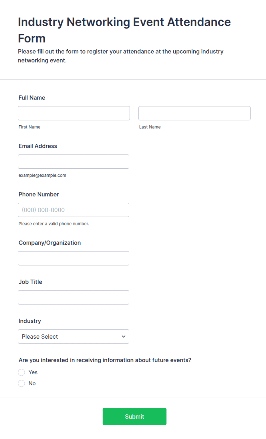 Industry Networking Event Attendance Form Template | Jotform