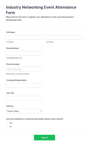 Industry Networking Event Attendance Form Template