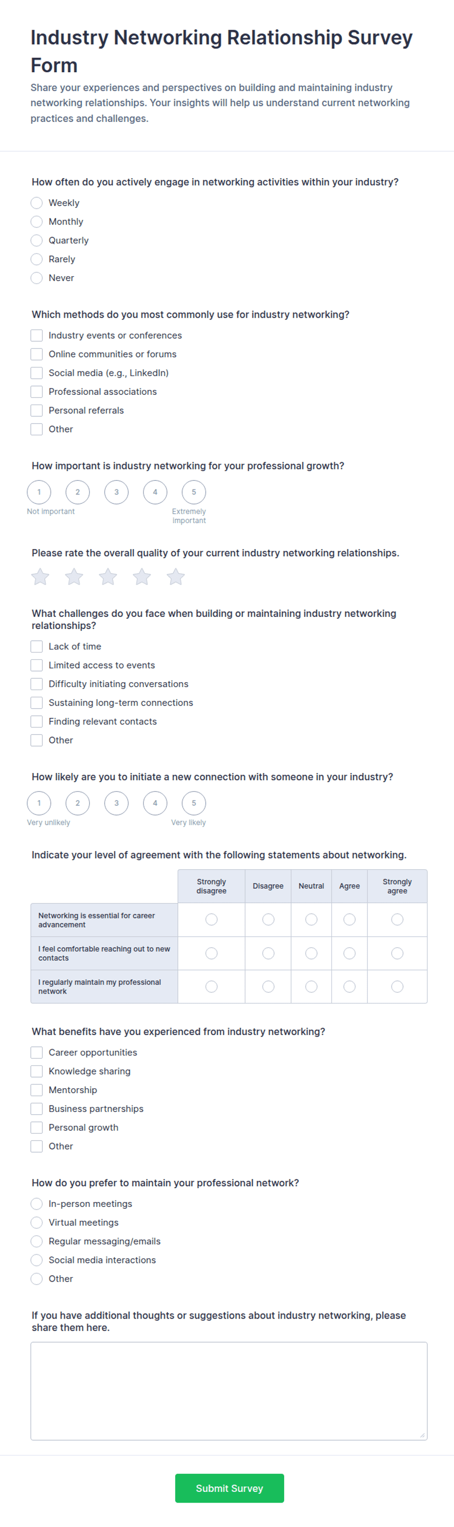 Industry Networking Relationship Survey Form Template | Jotform