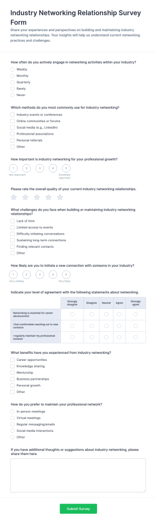Industry Networking Relationship Survey Form Template