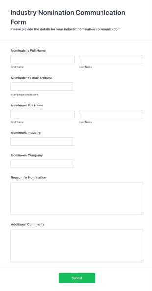 Industry Nomination Communication Form Template