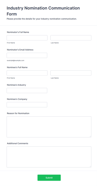 Industry Nomination Communication Form Template