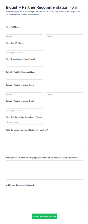 Industry Partner Recommendation Form Template