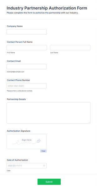 Industry Partnership Authorization Form Form Template