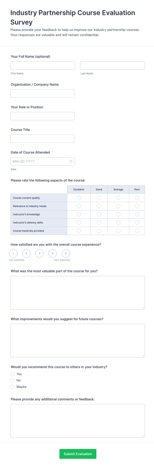 Industry Partnership Course Evaluation Survey Form Template
