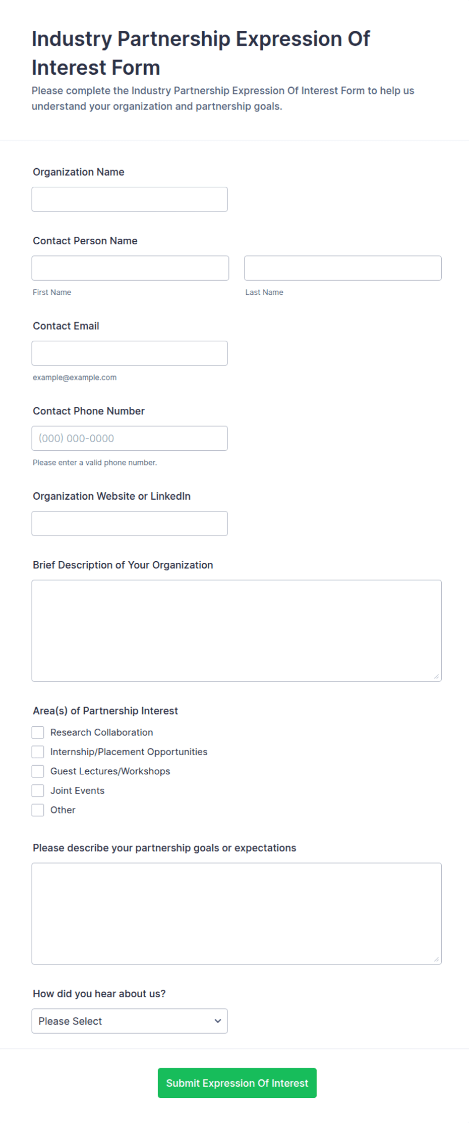 Industry Partnership Expression Of Interest Form Template | Jotform