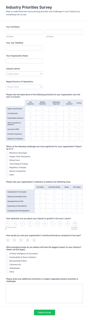 Industry Priorities Survey Form Template