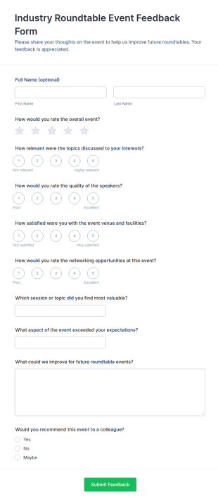 Industry Roundtable Event Feedback Form Template