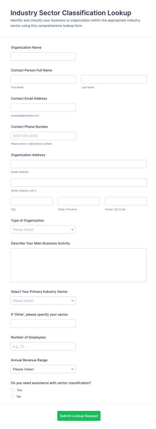 Industry Sector Classification Lookup Form Template