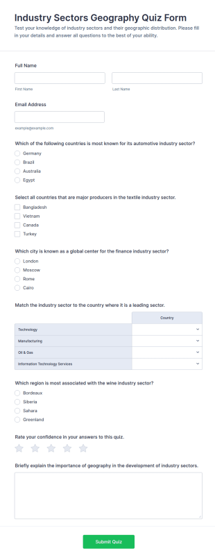 Industry Sectors Geography Quiz Form Template