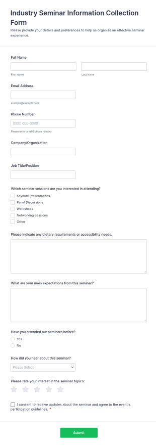Industry Seminar Information Collection Form Template