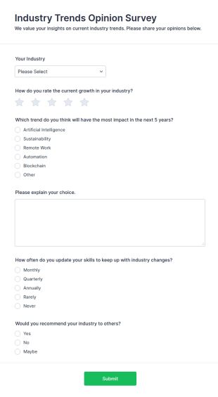 Industry Trends Opinion Survey Form Template