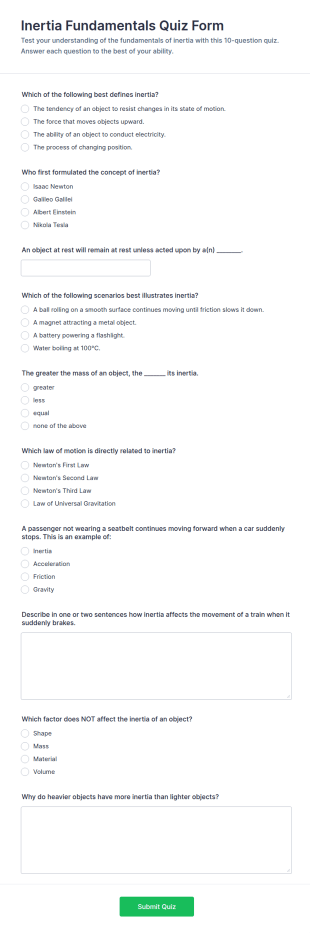 Inertia Fundamentals Quiz Form Template