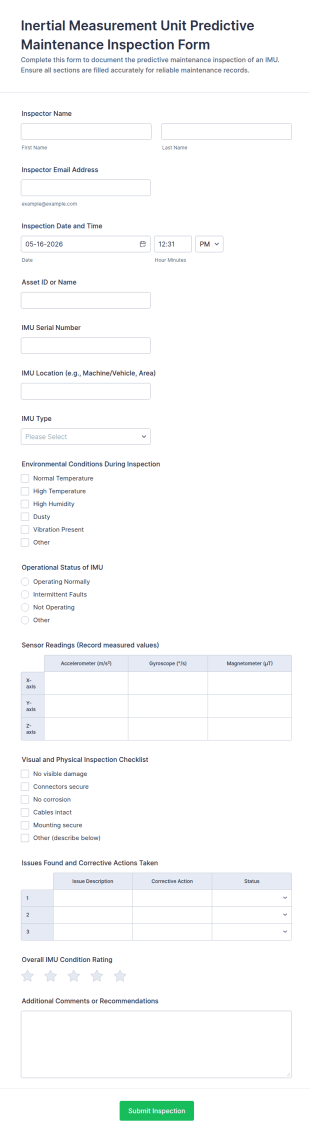 Inertial Measurement Unit Predictive Maintenance Inspection Form Template